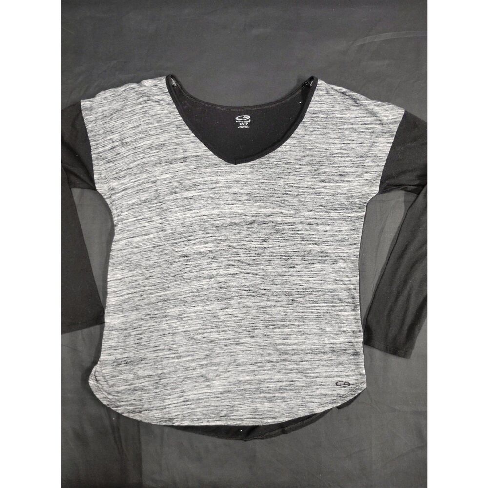 C9 by Champion Gray Heather and Black V-Neck Short Sleeve Top